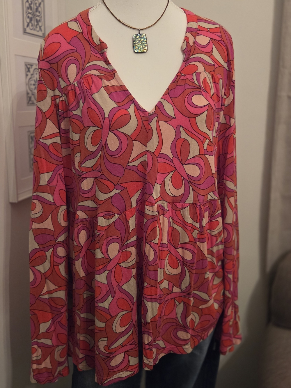 Y2K VENUS Babydoll Retro 60's Floral Print Tunic/Cream/Pink/Rust/Fuschia